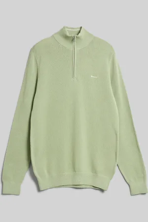 GANT SVETR COTTON PIQUE HALFZIP MILKY MATCHA