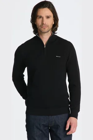 GANT SVETR COTTON PIQUE HALFZIP BLACK