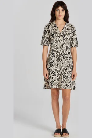 GANT ŠATY PALM PRINT SS JERSEY SHIRT DRESS SOFT OAT