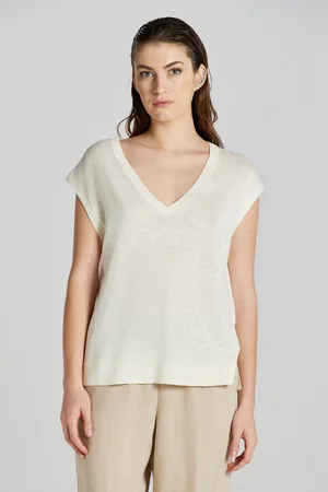 GANT VESTA LINEN BLEND V-NECK VEST CREAM