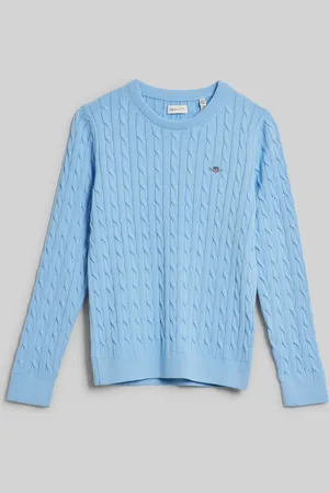 GANT SVETR SHIELD COTTON CABLE C-NECK SHADE BLUE