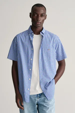 GANT KOŠILE REG POPLIN GINGHAM SS SHIRT COLLEGE BLUE