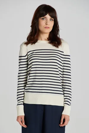 GANT SVETR FINE KNIT STRIPED C-NECK CREAM
