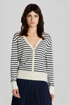 GANT KARDIGAN FINE KNIT STRIPED CARDIGAN CREAM