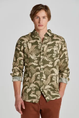GANT KOŠILE REG LINEN PRINT SHIRT JUNIPER GREEN