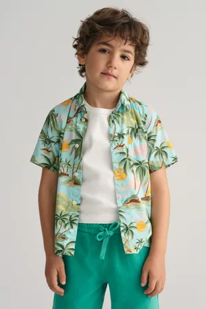 GANT KOŠILE PALM PRINT COTTON SS SHIRT TURQUOISE MIST