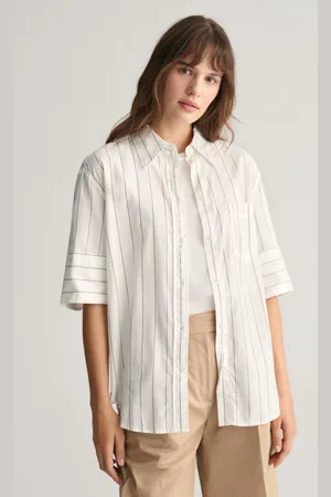 GANT KOŠILE REL LUXURY OXFORD STRIPE SS SHIRT EGGSHELL