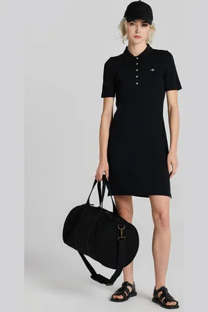 GANT ŠATY SLIM SHIELD SS PIQUE POLO DRESS BLACK