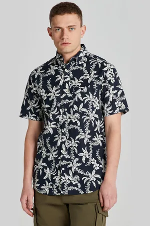 GANT KOŠILE REG COTTON LINEN PALM SS SHIRT EVENING BLUE
