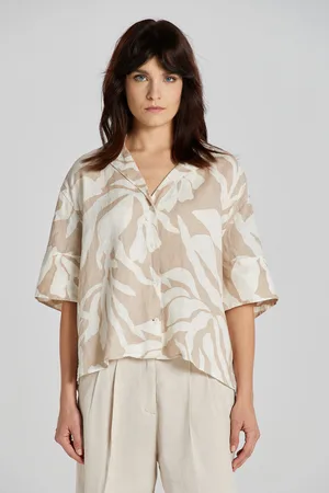 GANT KOŠILE REL PALM PRINT SS LINEN SHIRT DRY SAND