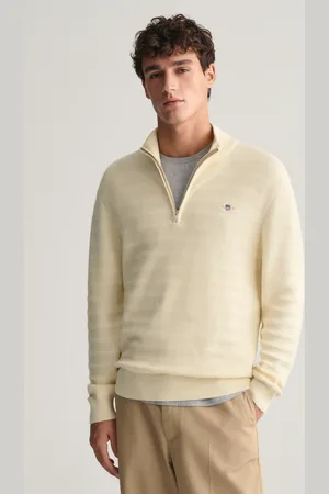 GANT SVETR STRIPE TEXTURED COTTON H-ZIP CREAM