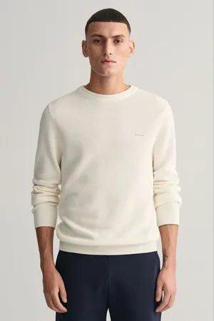 GANT SVETR COTTON PIQUE C-NECK EGGSHELL