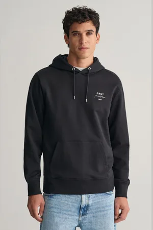 GANT MIKINA LOGO SCRIPT HOODIE BLACK