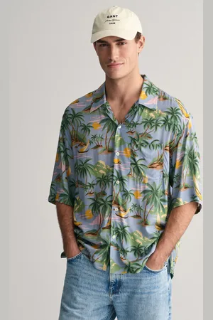 GANT KOŠILE REL VISCOSE HAWAII PRINT SS SHIRT DOVE BLUE