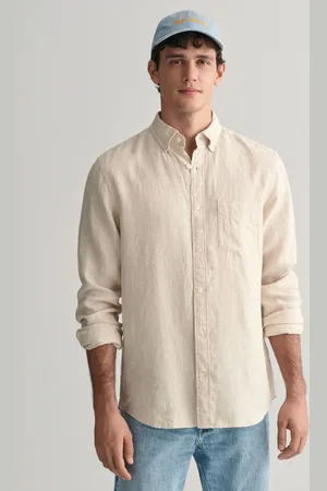 GANT KOŠILE REG LINEN HOUNDSTOOTH SHIRT DRY SAND
