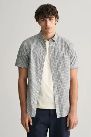 GANT KOŠILE REG POPLIN MICROCHECK SS SHIRT MILKY MATCHA