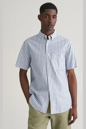 GANT KOŠILE REG COTTON LINEN STRIPE SS SHIRT RICH BLUE