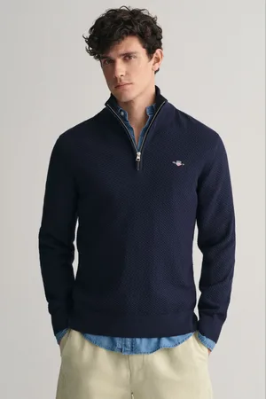 GANT SVETR STRUCTURED COTTON HALF ZIP EVENING BLUE