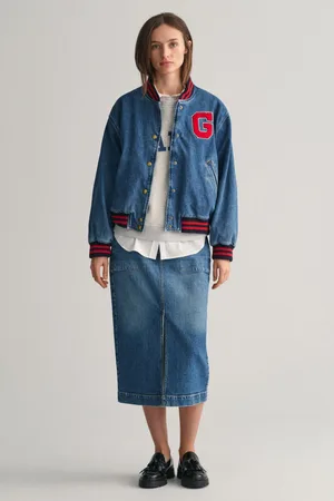 GANT SUKNĚ DENIM SLIT SKIRT MID BLUE