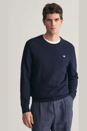 GANT SVETR STRUCTURED COTTON C-NECK EVENING BLUE