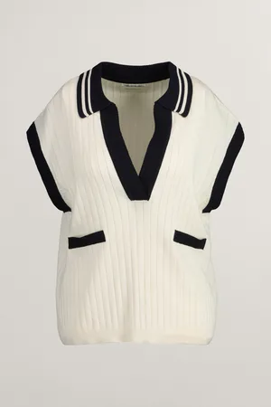 GANT SVETR RIB KNIT SLEEVELESS POLO CREAM