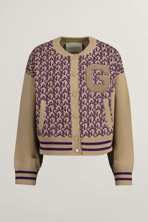 GANT SVETR VARSITY JACQUARD KNIT BOMBER DARK KHAKI