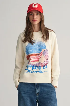 GANT MIKINA REL SCENERY PRINT C-NECK SWEAT CREAM