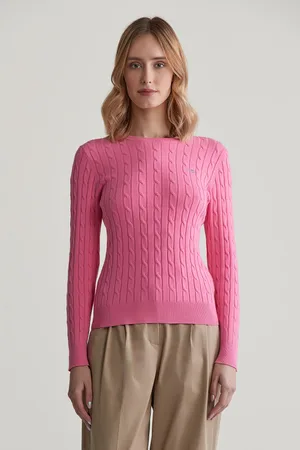 GANT SVETR STRETCH COTTON CABLE C-NECK CANDY PINK