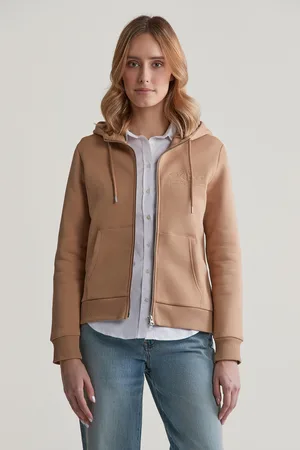 GANT MIKINA REG TONAL SHIELD ZIP HOODIE CARAMEL BEIGE