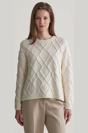 GANT SVETR TEXTURED KNIT C-NECK CREAM