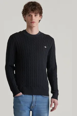 GANT SVETR COTTON CABLE C-NECK BLACK