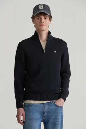 GANT SVETR CASUAL COTTON HALFZIP BLACK