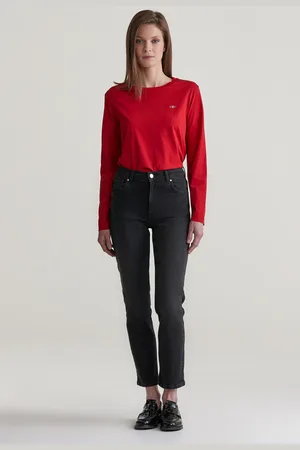 GANT DŽÍNY BLACK CROPPED SLIM JEANS BLACK WORN IN