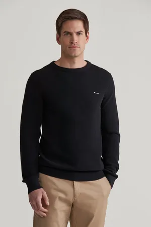 GANT SVETR COTTON PIQUE C-NECK BLACK