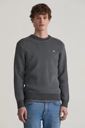 GANT SVETR 2-TONE TEXTURED C-NECK DARK GREY MELANGE
