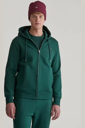 GANT MIKINA REG TONAL SHIELD FULL ZIP HOODIE TARTAN GREEN