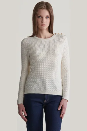 GANT SVETR MINI CABLE KNIT C-NECK CREAM