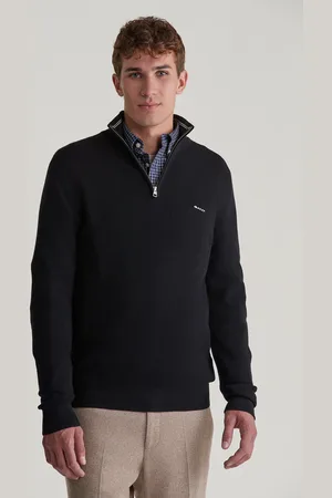 GANT SVETR COTTON PIQUE HALFZIP BLACK