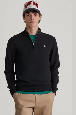 GANT SVETR SUPERFINE LAMBSWOOL HALF ZIP BLACK