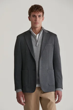 GANT SAKO SLIM TWO-TONED TWILL JERSEY BLAZER ANTRACITE