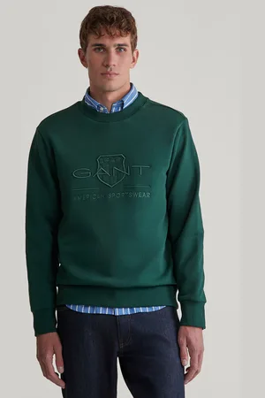 GANT MIKINA REG TONAL SHIELD C-NECK SWEAT TARTAN GREEN