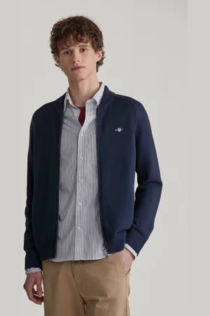 GANT SVETR CASUAL COTTON BOMBER CARDIGAN EVENING BLUE