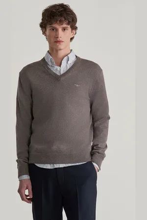 GANT SVETR CTN/WO V-NECK DARK HAZELNUT MELANGE
