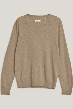 GANT SVETR COTTON LINEN C-NECK DRIED KHAKI