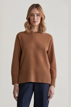 GANT SVETR HERRINGBONE DETAIL C-NECK CACAO
