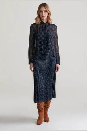 GANT SUKNĚ DOT PRINT PLEATED SKIRT EVENING BLUE