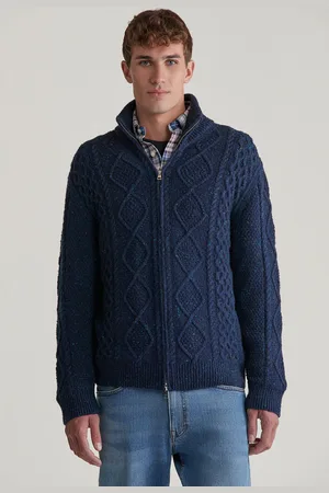 GANT SVETR CABLE ZIP CARDIGAN EVENING BLUE