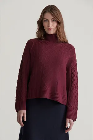 GANT SVETR CABLE KNIT STAND COLLAR CREAM