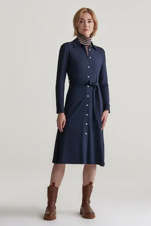 GANT ŠATY SLIM JERSEY SHIRT DRESS EVENING BLUE