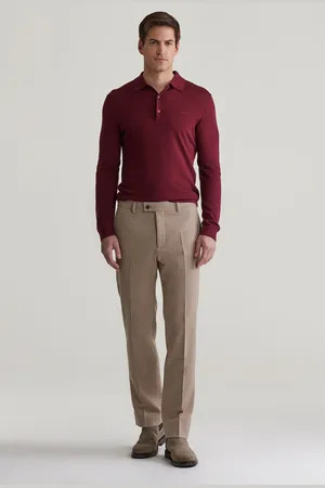 GANT KALHOTY SLIM HERRINGBONE SUIT PANTS CACAO